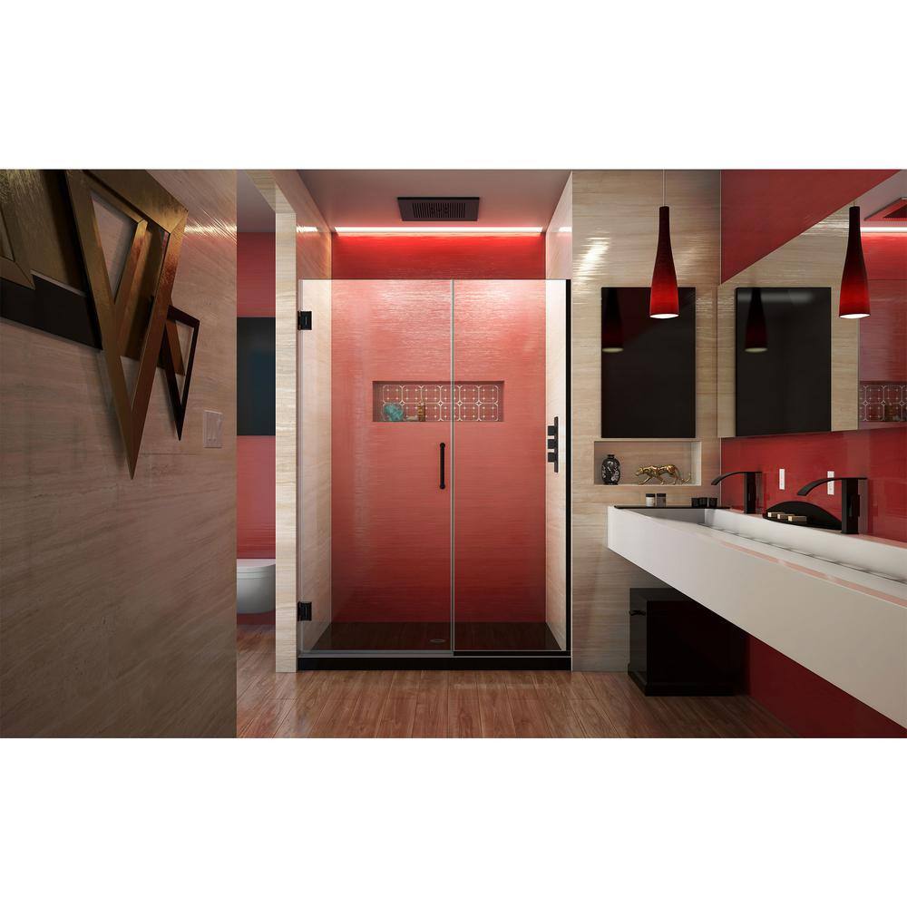 Unidoor Plus 52" Frameless Clear Glass Shower Door with Matte Black Hardware