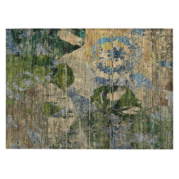 2' x 3' Beige Floral Indoor Outdoor Area Rug