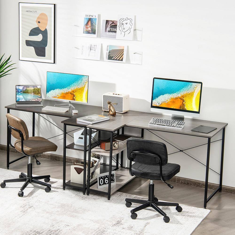 Gray 48'' L-Shaped Wood Computer Desk with Shelves