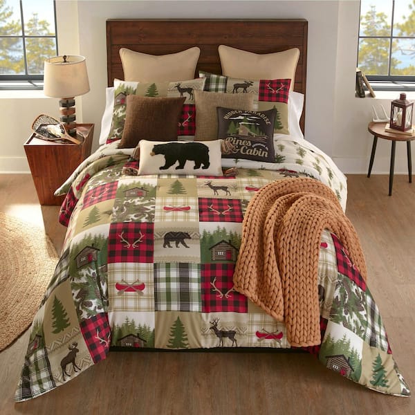 Cedar Lodge 3-Piece Green and Cream Polyester King Comforter Set