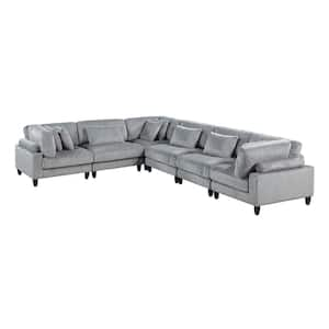 Laurelton 120 in. Pillow Top Arm 6-Piece Corduroy Fabric Modular Sectional Sofa in Gray