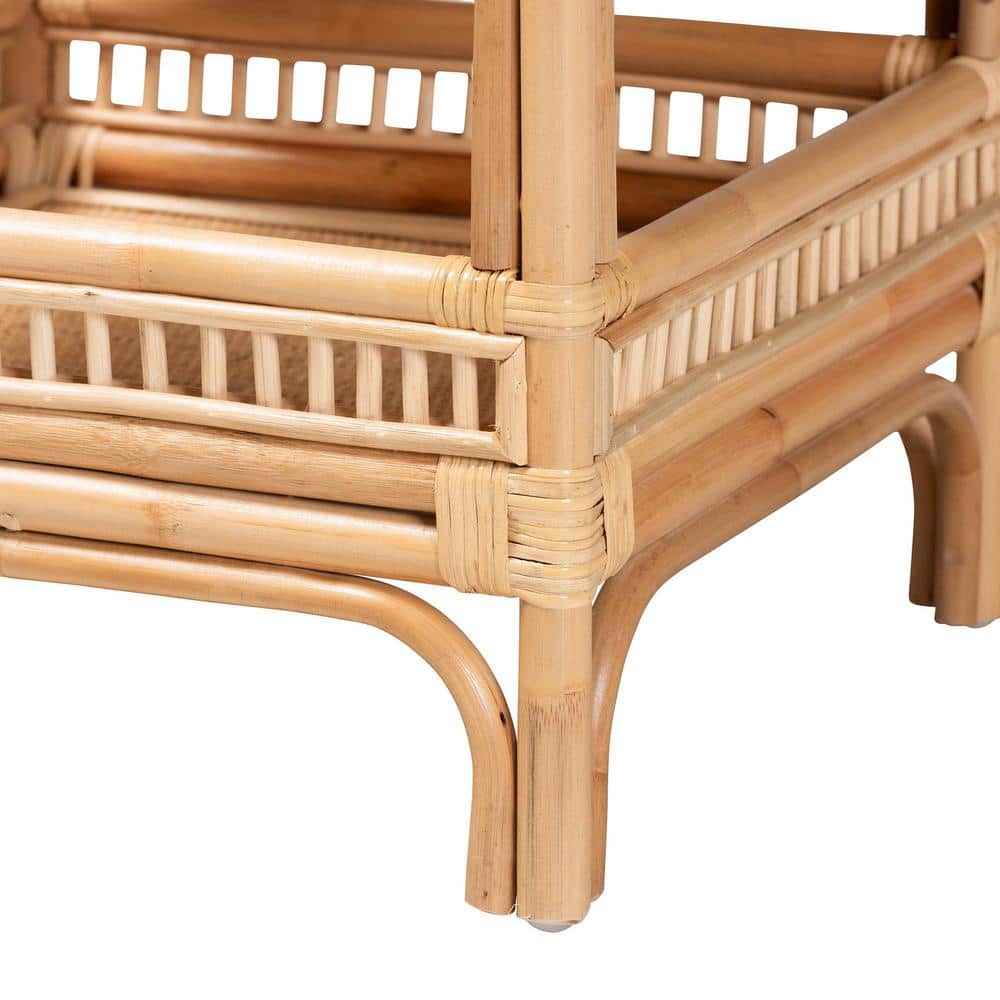 Natural Rattan Bohemian Square End Table with Shelf
