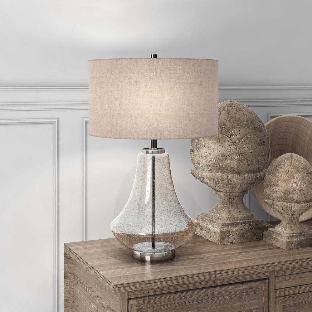 Lagos Brushed Metal 23" Seeded Glass Table Lamp with Linen Shade
