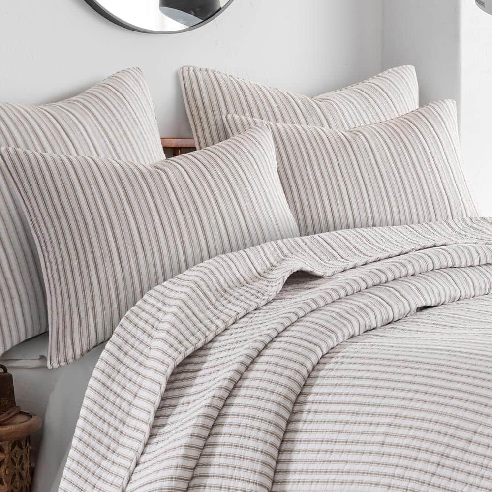Taupe and White Cotton Twin Reversible Quilt Set
