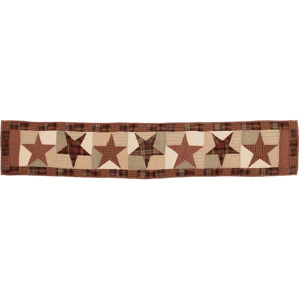 VHC BRANDS Abilene Star 13 in. W x 72 in. L Multi Burgundy Tan Dark Brown Primitive Star Geometric Quilted Cotton Table Runner