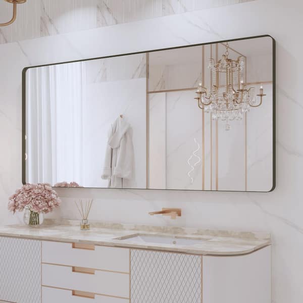 Klajowp 77 in. W x 36 in. H Super Big Rectangular Framed Wall Mounted Bathroom Vanity Mirror in Brushed Bronze