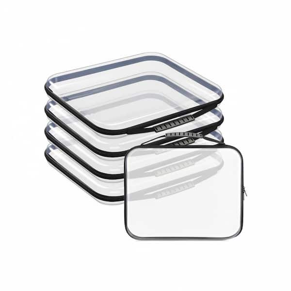 Black Clear Hard Zipper Case Toiletry Bag with Handle Office Storage Cases Hard Plastic Pouches Transparent Bins