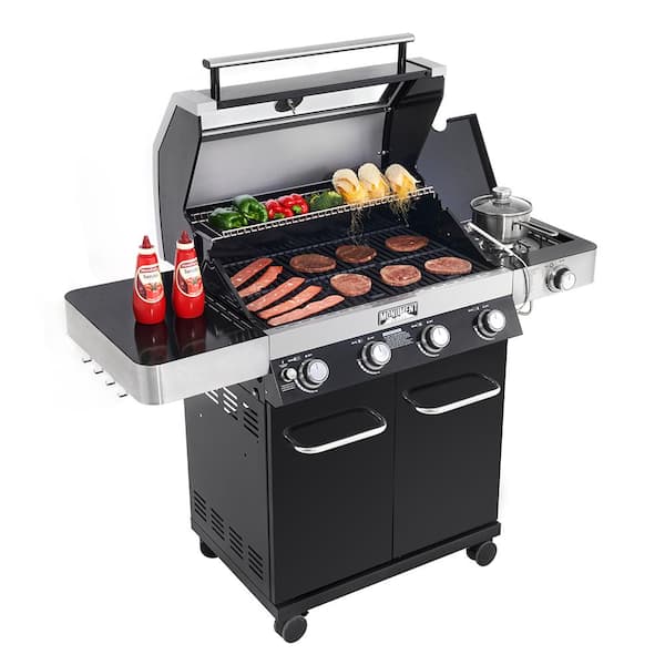 Monument Grills 42538B 4-Burner Propane Gas Grill in Black with ClearView Lid, LED Controls, Side Burner and USB Light - 2