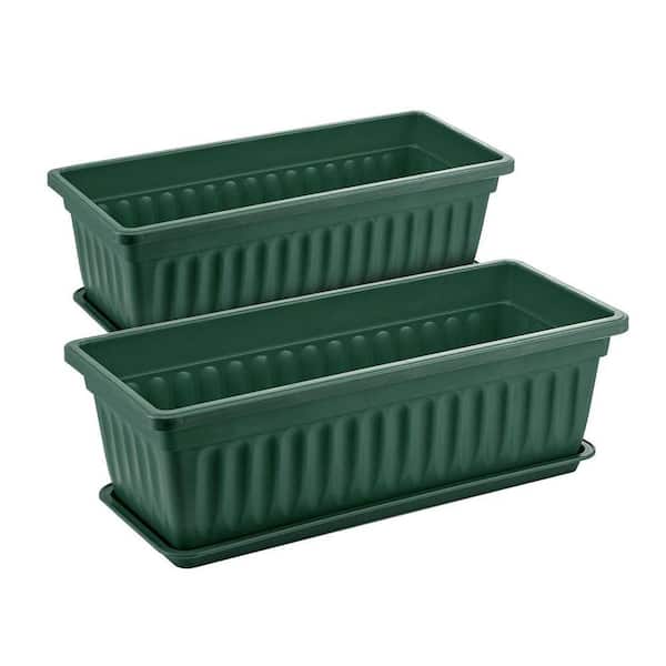 Justincity 17 in. Green Plastic Durable Raised Drainage Flower Window Box  Planter for Indoor Outdoor Garden Patio 3-Pack OD05SA090 - The Home Depot