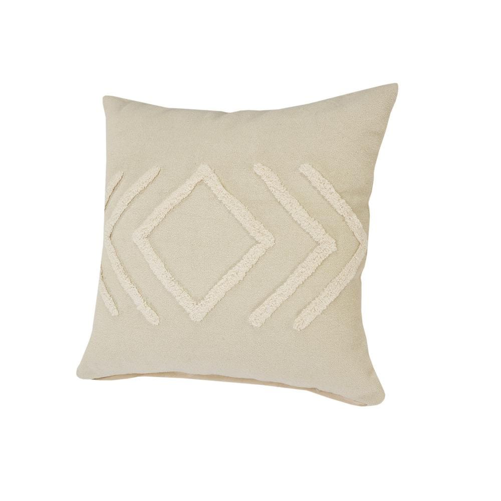 Off-White Cotton Diamond Tufted 20" Square Throw Pillow