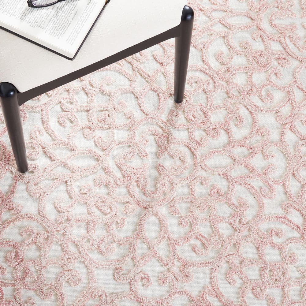 Ivory and Pink Hand-Tufted Wool Rectangular Area Rug, 4' x 6'