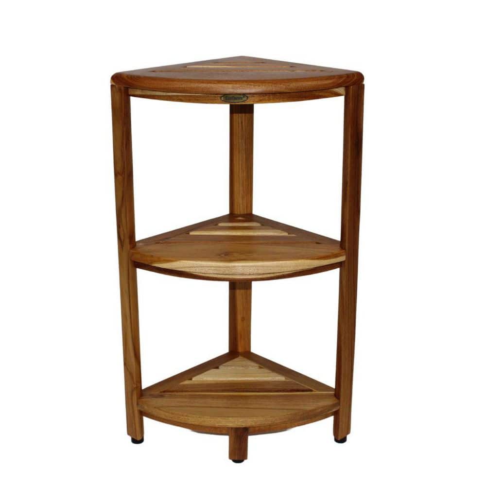 Snazzy Corner, 16 in. W 27 in. H x 12 in. D Teak Wood Shower Shelf for Show