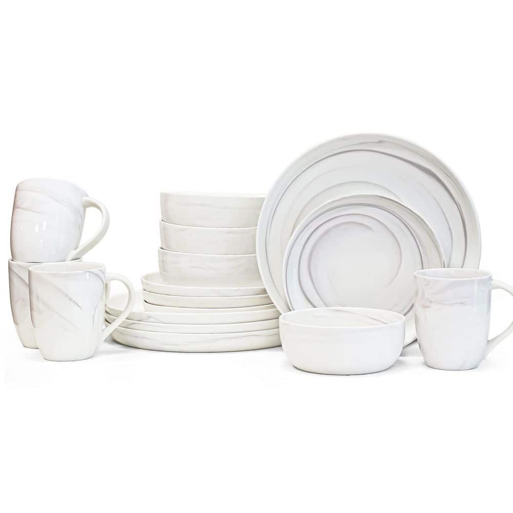 Over And Back 16-Piece Marble Grey Porcelain Dinnerware Set (Service ...