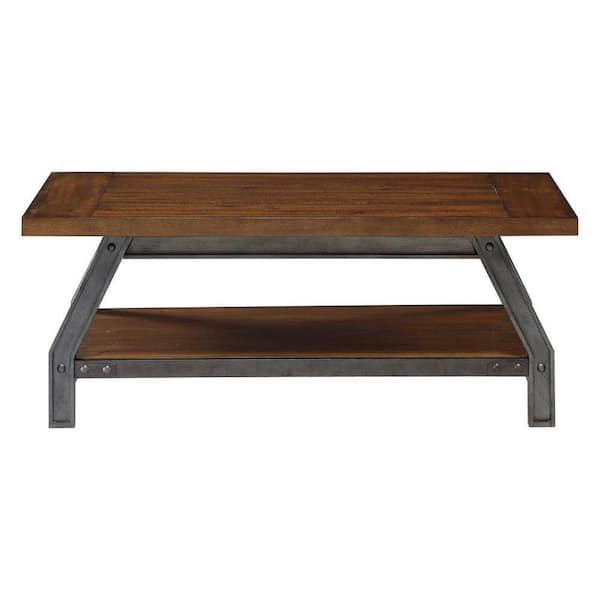 EVERGLADE HOME Parnell 48 in. Rustic Brown and Gunmetal Rectangular Wood Coffee Table