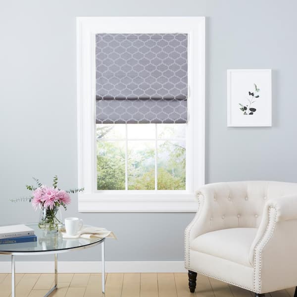 EXCLUSIVE HOME Montague Dark Grey Cordless Total Blackout Polyester Roman Shade 27 in. W x 64 in. L