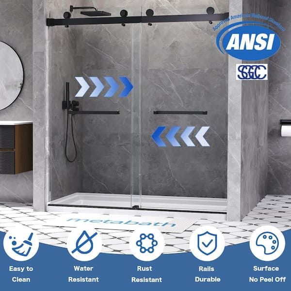 66 to 72 in. W x 76 in. H Double Sliding Frameless Shower Door in Matte Black with 3/8 in. Tempered Clear Glass