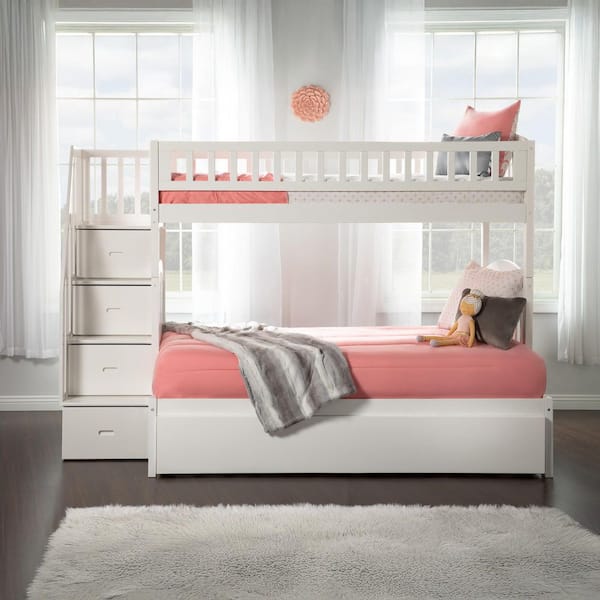 Westbrook White Twin Over Full Staircase Bunk Bed with Twin Size Urban Trundle Bed