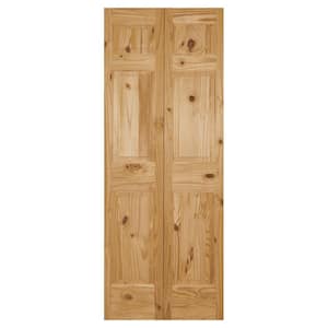 24 in. x 80 in. 6 Panel Raised Solid Core Unfinished Knotty Pine Bifold Door