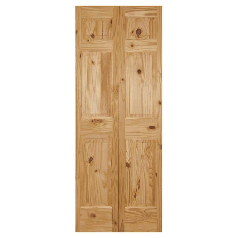 Builders Choice 30 In X 80 In 6 Panel Raised Solid Core Unfinished Knotty Pine Wood Bifold