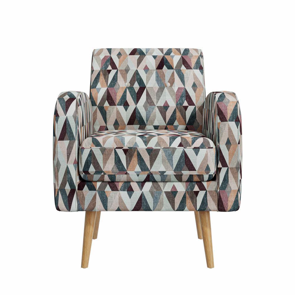 Mid-Century Modern Red and Tan Geometric Fabric Barrel Accent Chair