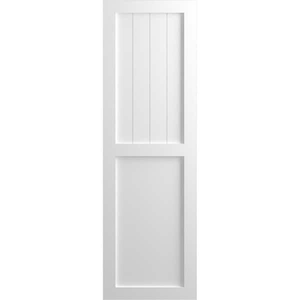 Ekena Millwork 12 in. x 32 in. PVC True Fit Farmhouse/Flat Panel Combination Fixed Mount Board and Batten Shutters Pair in Unfinished