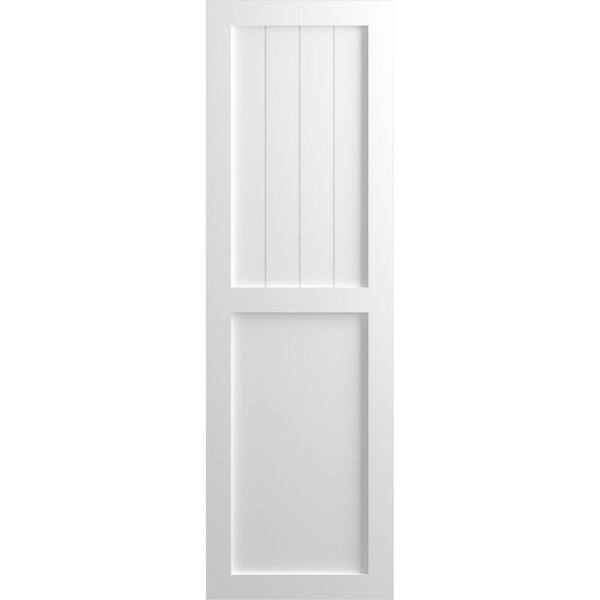 Ekena Millwork 12 in. x 79 in. True Fit PVC Farmhouse/Flat Panel Combination Fixed Mount Board and Batten Shutters Pair in Unfinished
