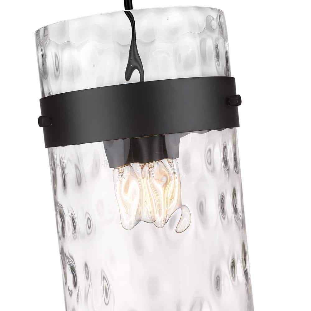 Fontaine Transitional 4-Light Matte Black Pendant with Ripple Glass Shade