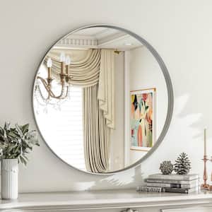 24 in. W x 24 in. H Round Silver Aluminum Alloy Deep Framed Wall Mirror