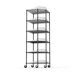 6 Tier Shelf Corner Wire Shelf Rack with Wheels Adjustable Metal Heavy Duty for Bathroom, Living Room, Kitchen - Black