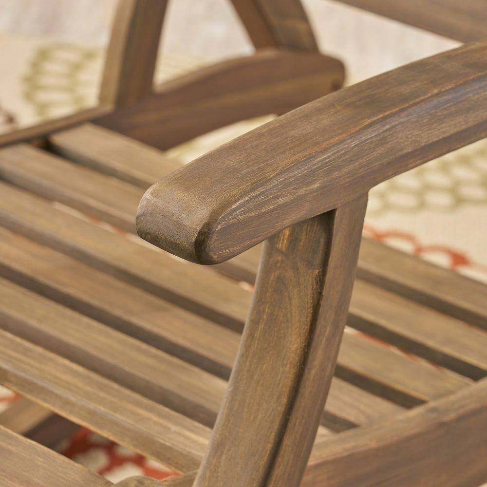 Gray Acacia Wood Outdoor Rocking Chair with Arms