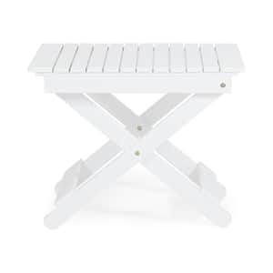 White Folding Acacia Wood Outdoor Side Table