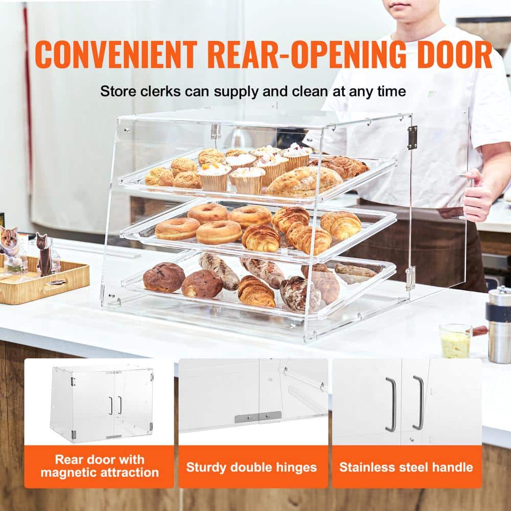 Clear Acrylic 3-Tier Pastry Display Case with Removable Trays