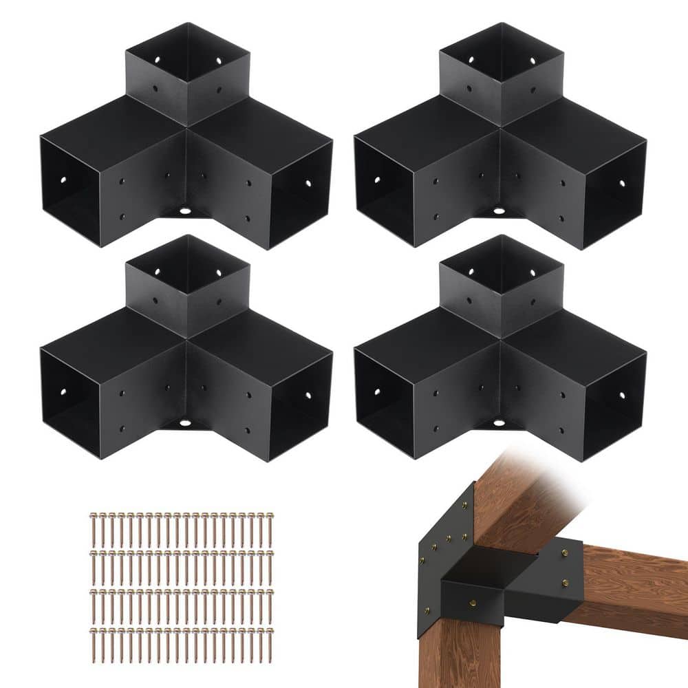 "4""x4"" Pergola Bracket Kit 4pcs 3-Way Heavy Duty Corner Bracket, Carbon Steel Post Base for Patio Gazebos, Log Cabin" price history on PriceWatchPro