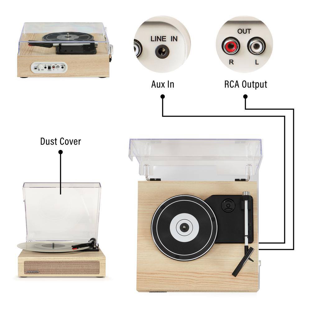 Natural Wood Portable Belt Drive Turntable with Bluetooth