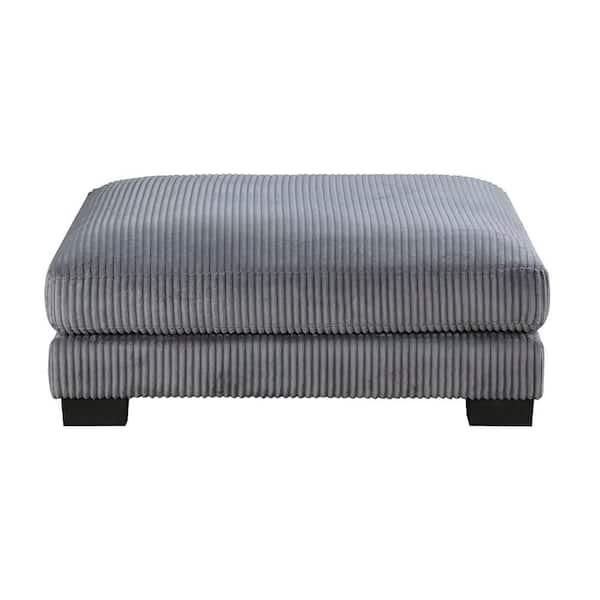 Turbo Gray Corduroy Fabric Square Ottoman