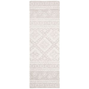 Micro-Loop Beige/Ivory 2 ft. x 7 ft. Tribal Border Diamonds Runner Rug