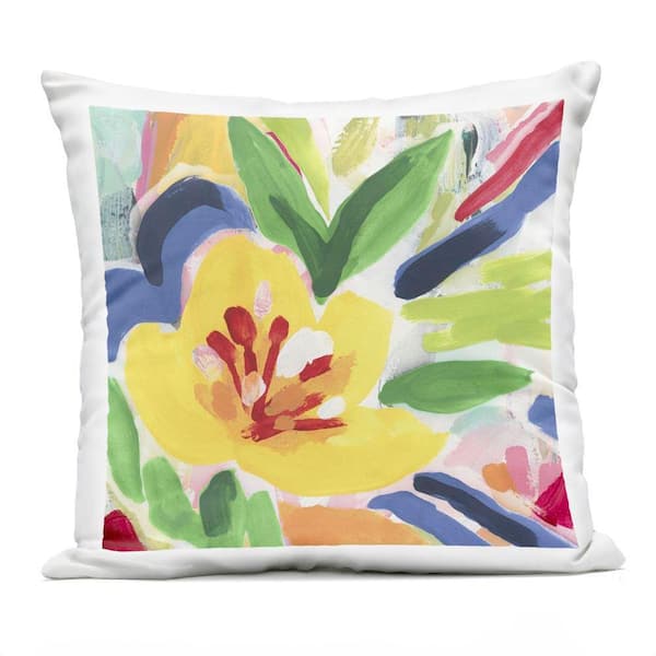 Vivid Lively Florals Multi-Color Square Outdoor Throw Pillow