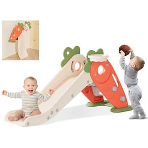 4.3 ft.Orange 3-in-1 Toddler Slide Carrot Theme Freestanding Slide Indoor Outdoor Playground, Baby Climber Playset