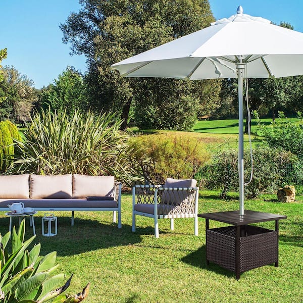 SUNRINX Wicker Outdoor Patio Brown Rattan Steel Side Deck Table
