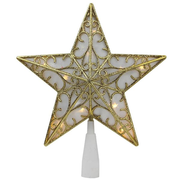 Northlight 9 in. Gold Glitter Star LED Christmas Tree Topper - White Lights 32606350 - The Home Depot
