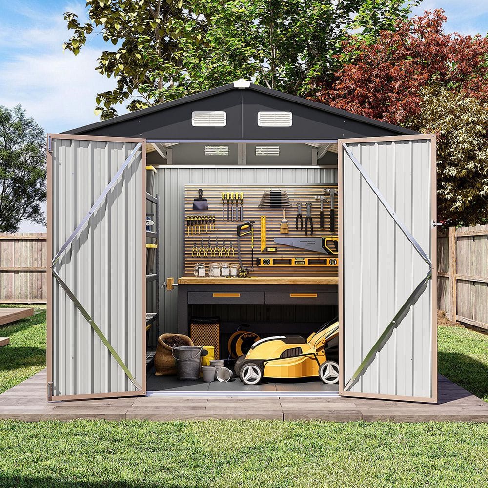 Reviews for Sizzim 7.4 ft. W x 5.3 ft. D Brown Metal Storage Shed