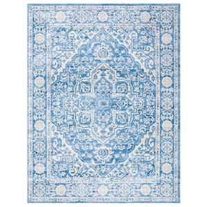 Brentwood Ivory/Navy 10 ft. x 13 ft. Distressed Border Medallion Area Rug