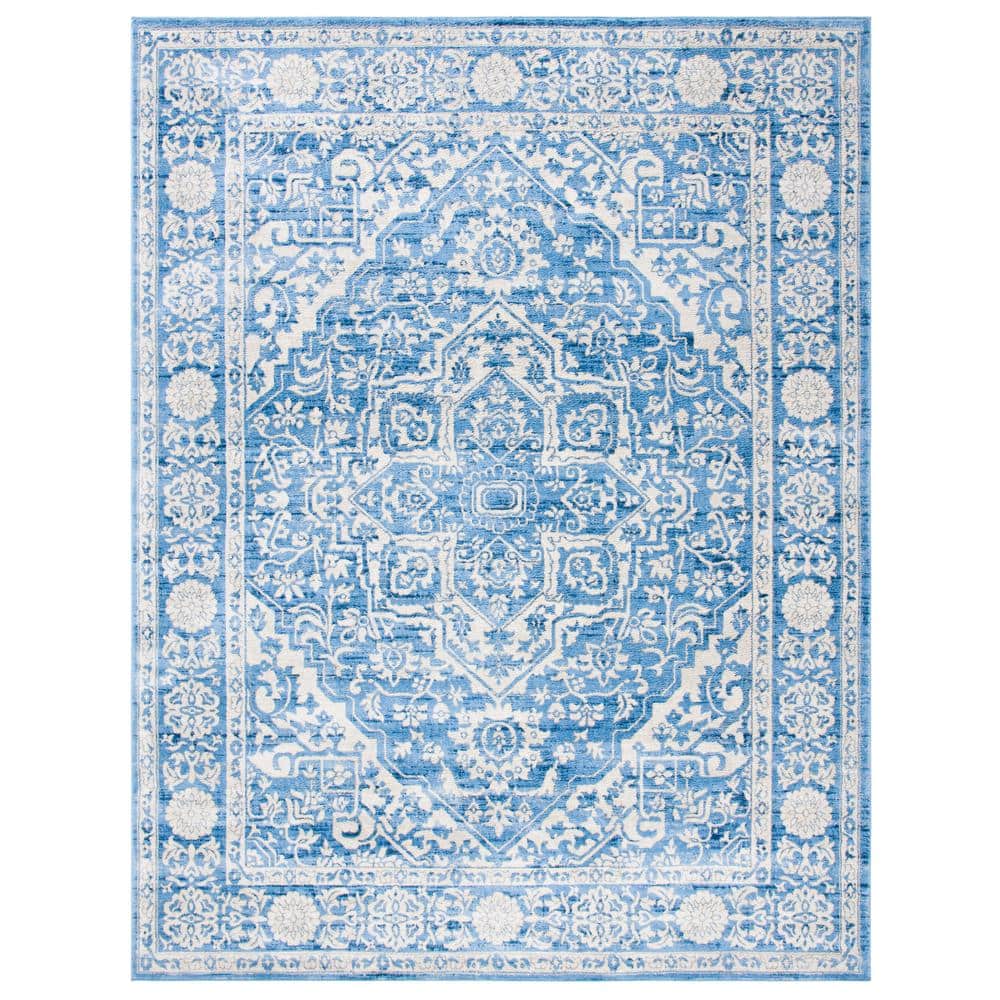 Ivory and Navy 8' x 10' Synthetic Washable Reversible Area Rug