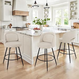 Audrey 39 in. Linen Fabric Swivel Bar Stool Metal Frame Bar Chairs Counter H8 Bar Stool with Cushions Set of 3