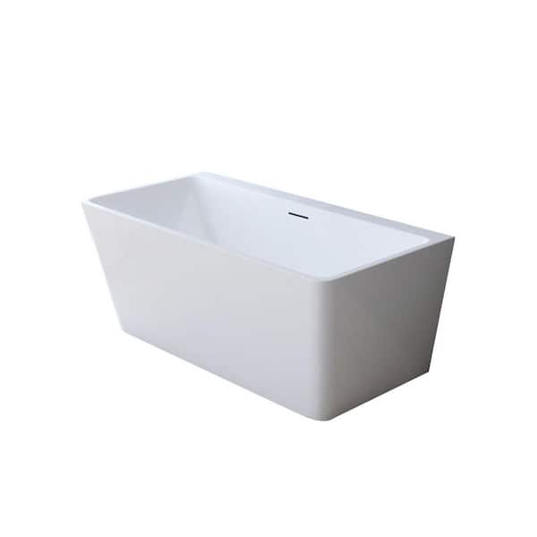Jordy 59 in. L x 28.25 in. W Freestanding Flatbottom Soaking Bathtub with Off Center Pop-Up Drain in Glossy White