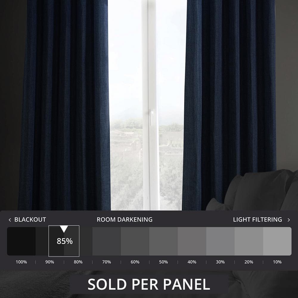 Indigo Faux Linen 108" Blackout Curtain Panel