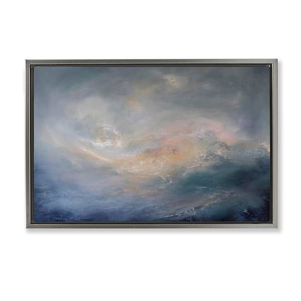 Stupell Industries Cascading Clouds Abstract by Lydia Orange Gray Floater Frame Abstract Graphic Art Print 21 in. x 31 in.