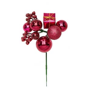 Burgundy Christmas Ball Gift Berry Ornament Pick (Set of 12)