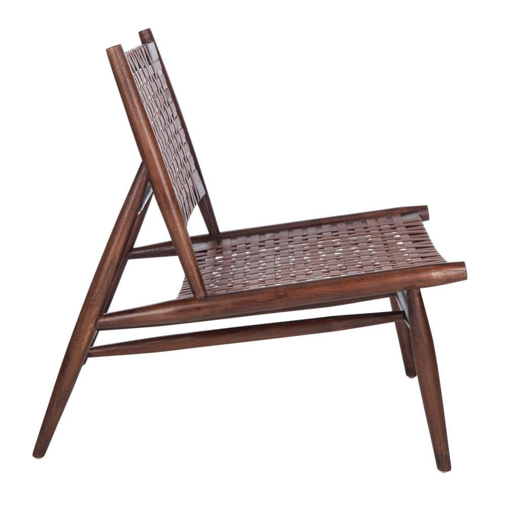 Cognac Brown Leather Woven Armless Slipper Chair