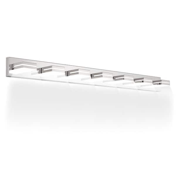 Modern 55 in. Chrome 7-Light Energy-Saving Integrated LED Vanity Light for Bathroom Living Room Passage